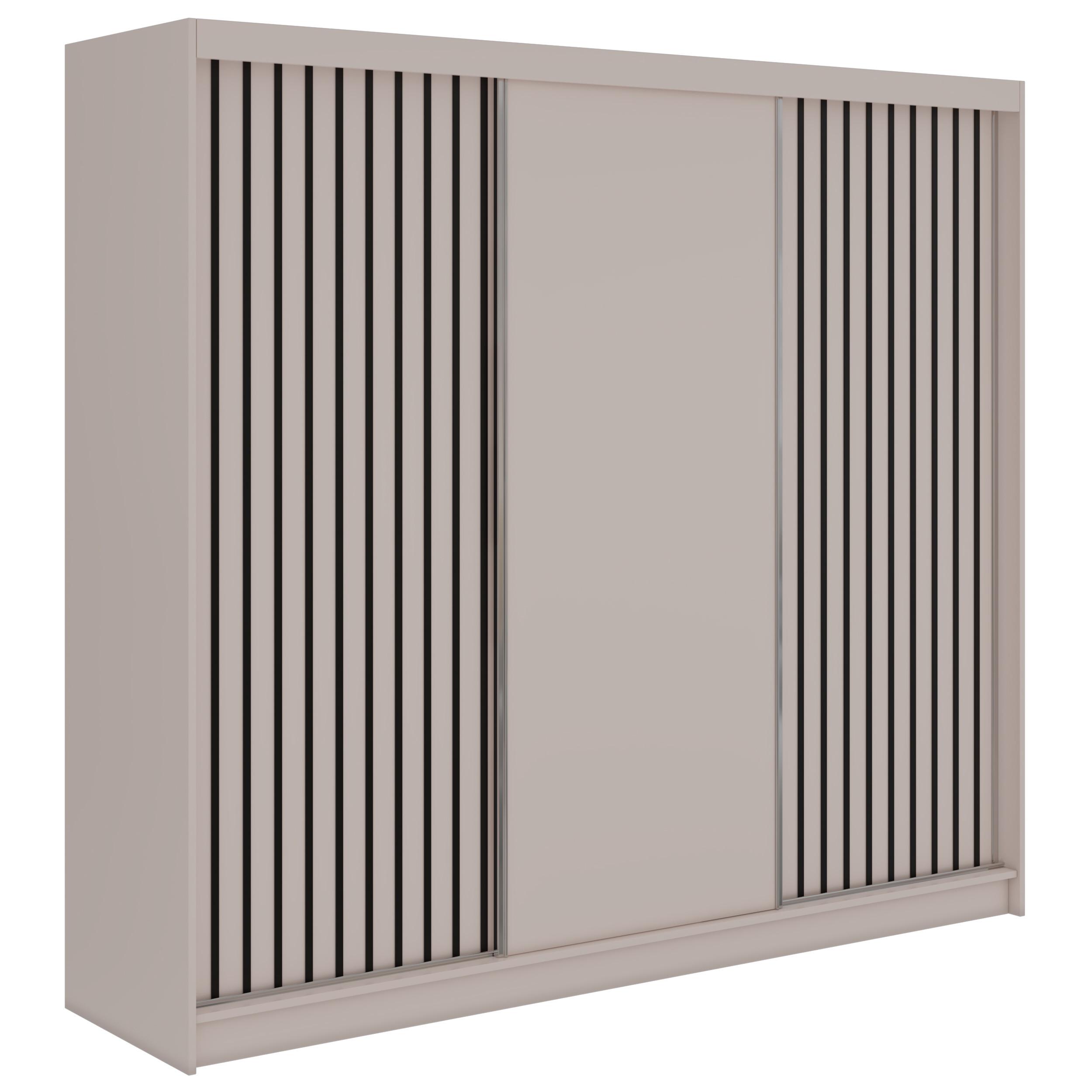SCHWEBETÜRENSCHRANK mit Lamellen LUMOS - 240 - Kaschmir und Schwarz - Kaschmir/Schwarz, Holzwerkstoff/Metall (240/216/61cm) - MKS