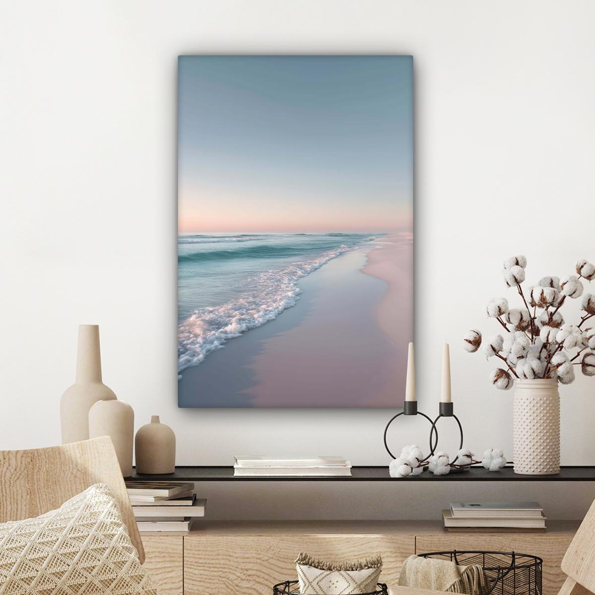 LEINWANDBILD Küstenlinie - Pastell - Wasser Wanddeko 40x60 cm - Pastellblau, Textil (40/60cm) - MuchoWow
