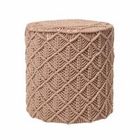 SITZPOUF Delilah rund, hellbraun im Makramee-Stil, 40/40/42 cm - Hellbraun, Textil (40/42/40cm) - Homescapes