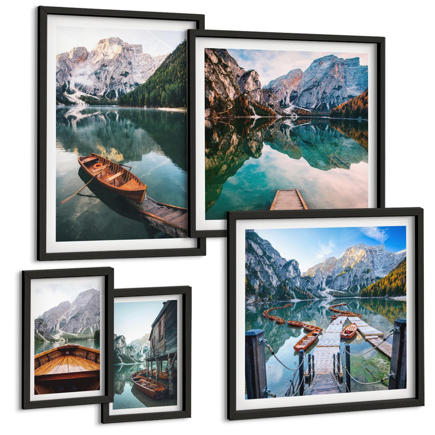 BILDER SET 5er Set - 50x50 cm & 20x30 cm & 40x60 cm Schwarzer Rahmen - Zarte Rosenblüten für die Küche - Schwarz, Kunststoff (40/60cm) - TULUP