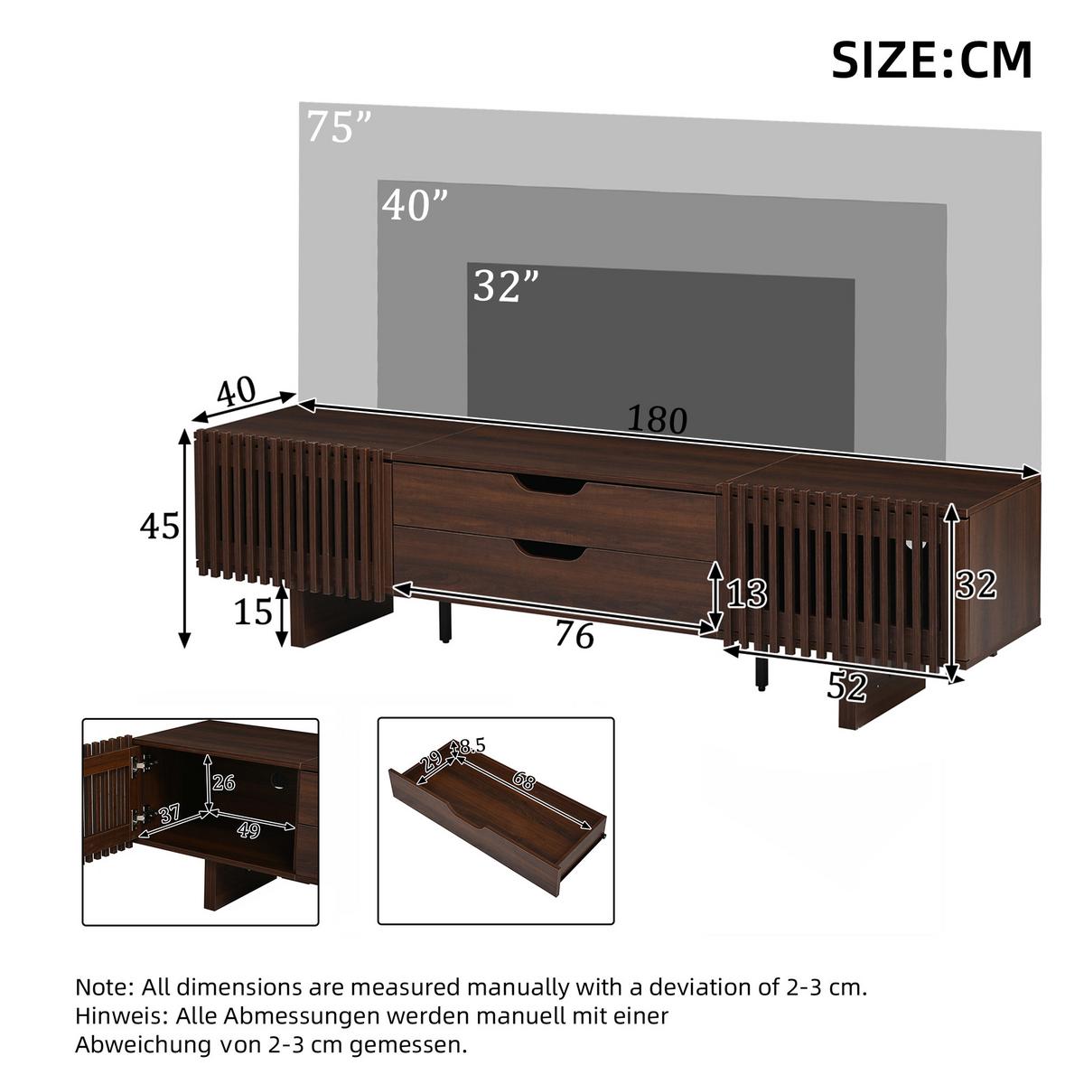 TV-LOWBOARD Walnuss-Optik 180 cm für Fernseher bis 75 Zoll - Alteiche, Holzwerkstoff (180/45/40cm) - Urban Meuble