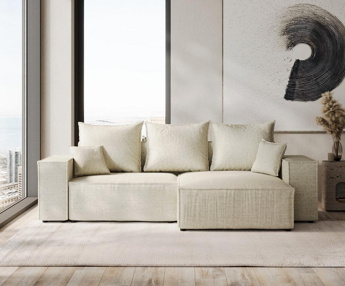 ECKSOFA SENSO mit Schlaffunktion Beige im City Stoff - Beige/Schwarz, Holz/Holzwerkstoff (255/148cm) - AltaBeds