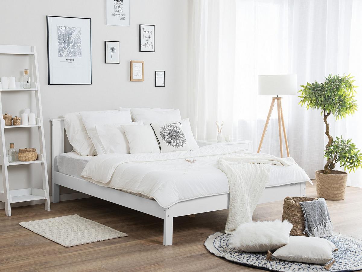 BETT mit Lattenrost 140x200 cm Weiß Tannay - Weiß, Holz (140/200cm) - Beliani