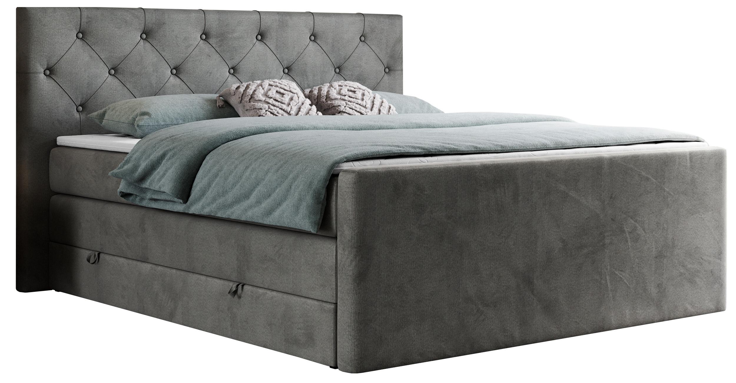 BOXSPRINGBETT KING VELEN 120/200 Dunkelgrau Velvet - H3 - Dunkelgrau, Holz/Textil (120/200cm) - MKS