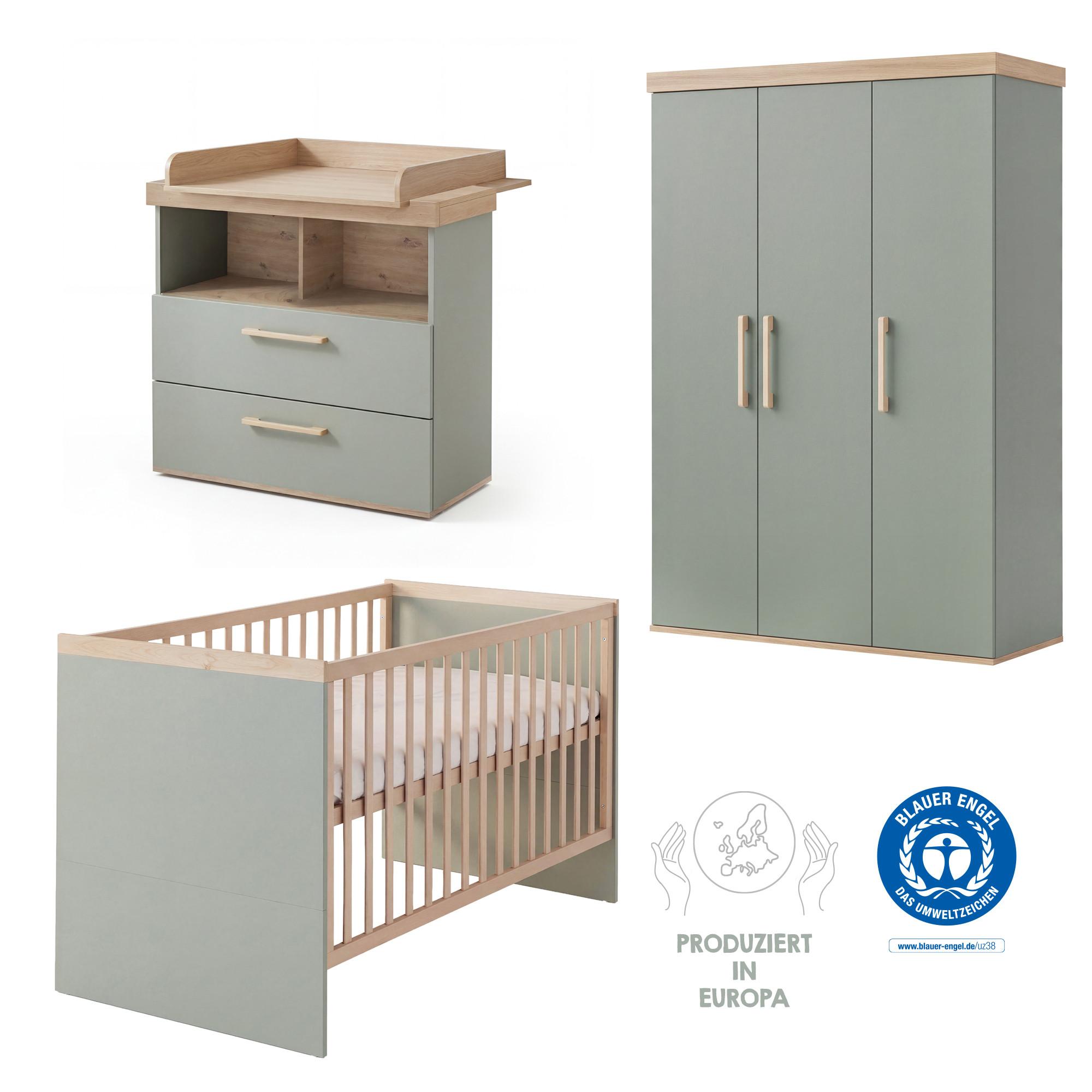 BABYZIMMER-SET Jimmy 3-teilig - Eichefarben/Salbeigrün, Holz/Holzwerkstoff (138/195/53cm) - Roba