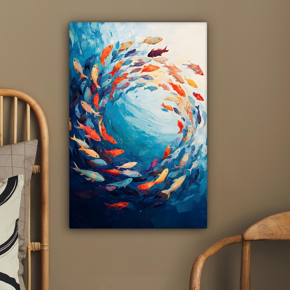 LEINWANDBILD Meer - Fische - Bunt - Dynamisch Wanddeko 40x60 cm - Hellblau, Textil (40/60cm) - MuchoWow