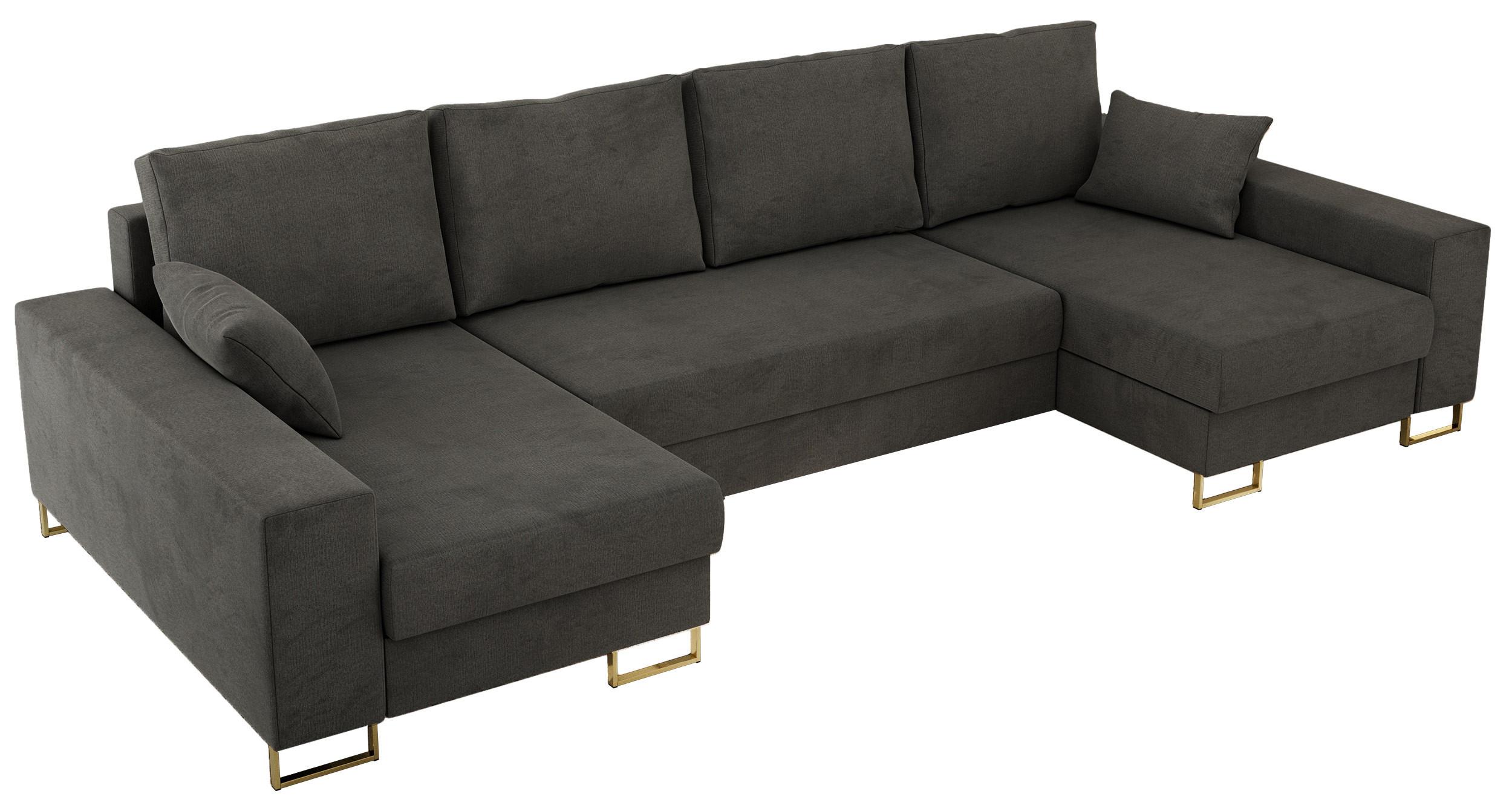 WOHNLANDSCHAFT DORIAN U Velvet Dunkelgrau - Dunkelgrau/Goldfarben, Textil/Metall (312/85/138cm) - MKS
