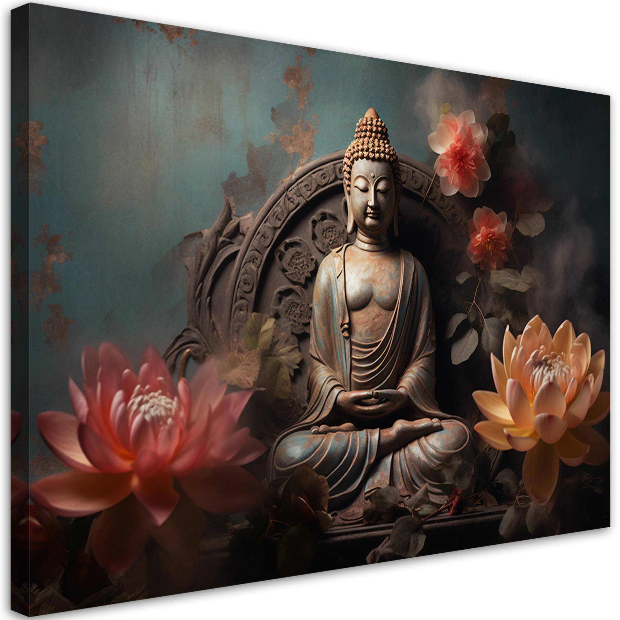 WANDBILD buddha zen blumen - Grau, Textil (60/40cm) - Feeby