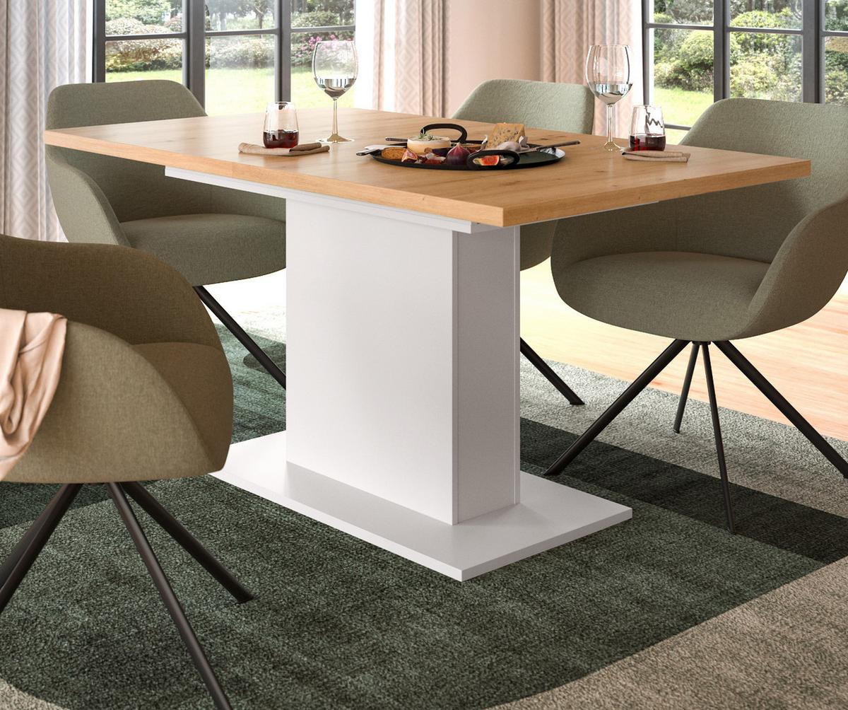 ESSTISCH weiß, Eiche Artisan, Küchentisch ausziehbar 150 - 190 cm - Weiß/Eiche Artisan, Holzwerkstoff/Metall (150/90/76cm) - Inn.Furn