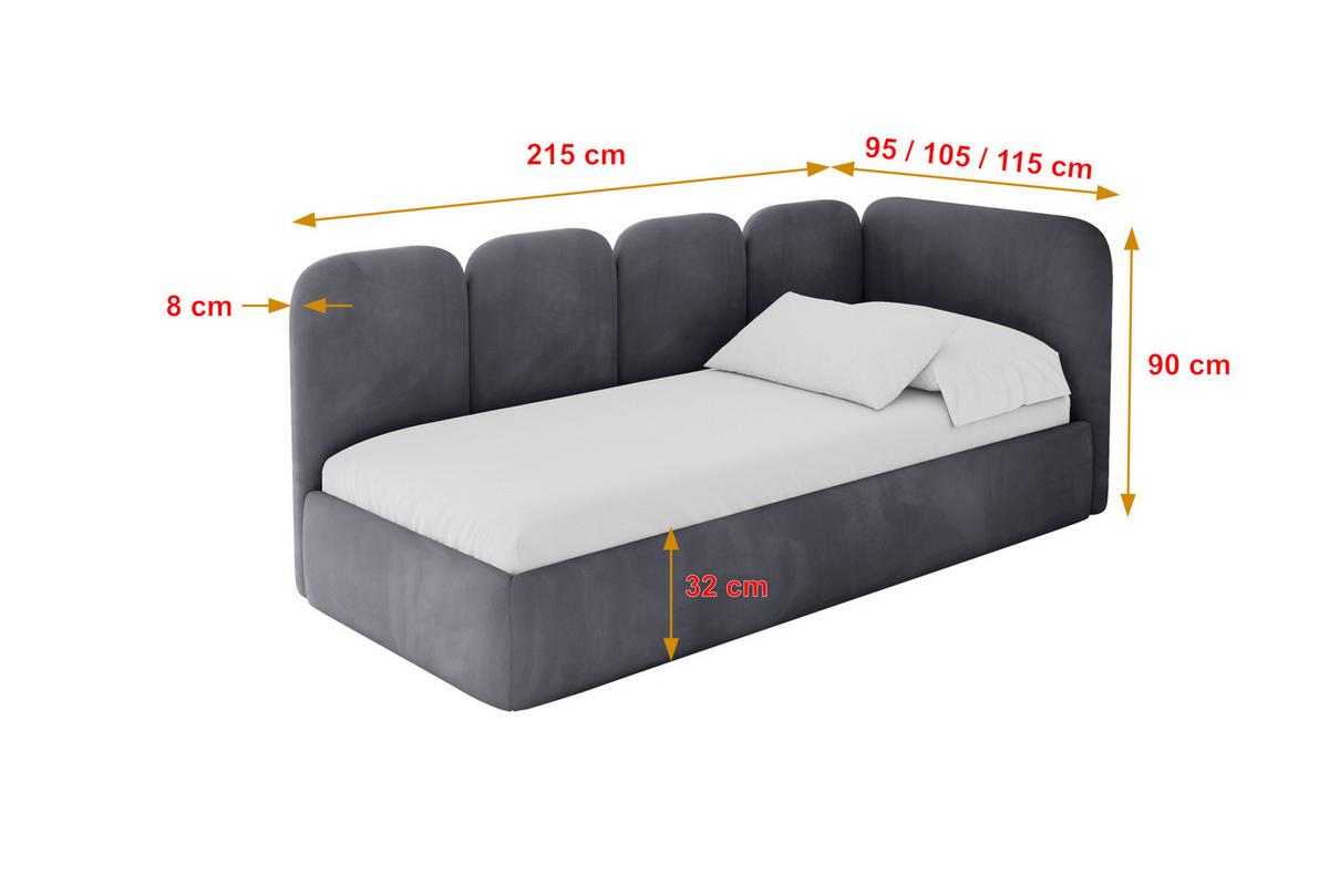 EINZELLBETT Jugendbett mit Bettkasten und Matratze H3/H4, Links - VELY 100x200 Dunkelgrau - Dunkelgrau, Holzwerkstoff/Textil (100/200cm) - ALTDECOR