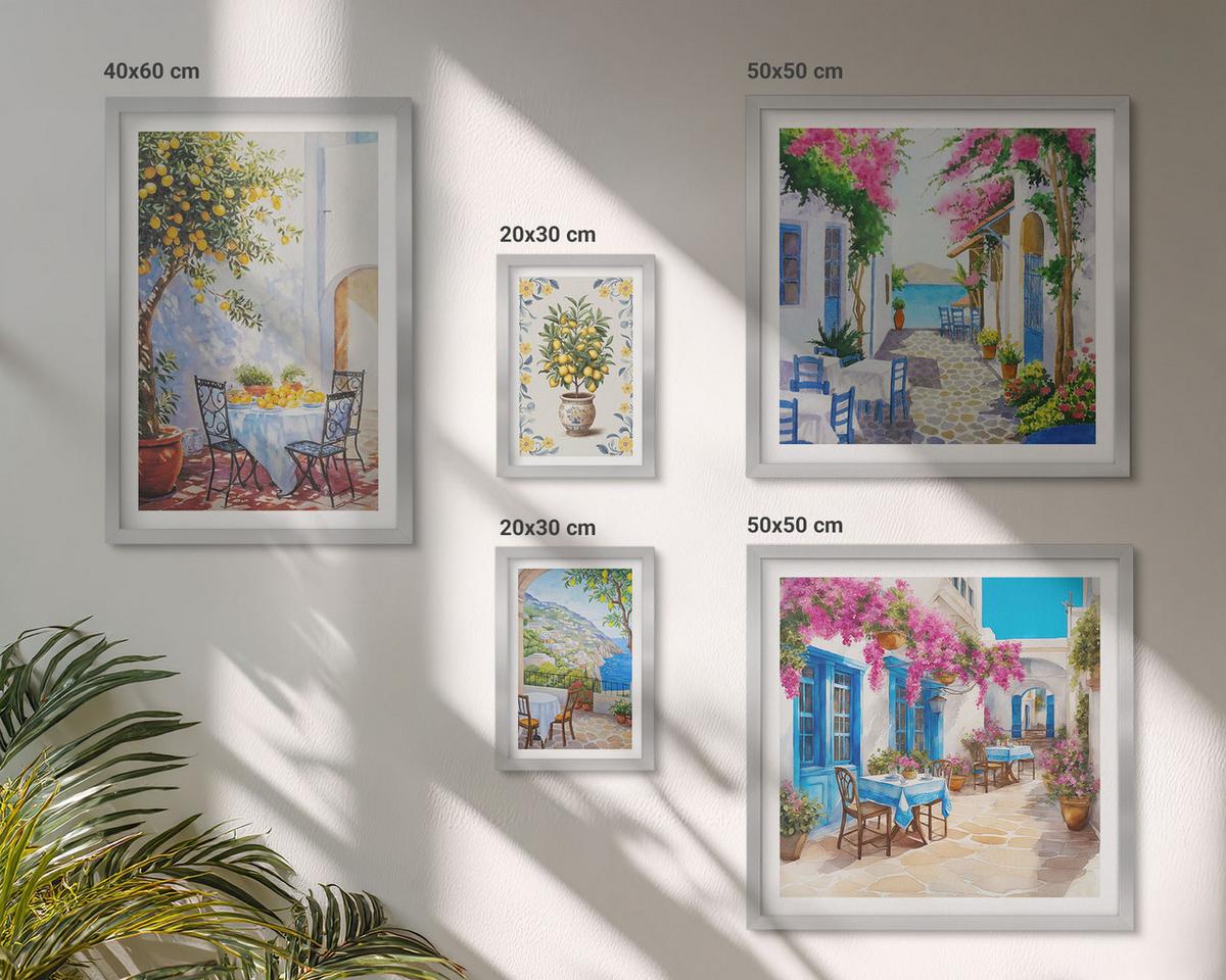 BILDER SET 5er Set - 50x50 cm & 20x30 cm & 40x60 cm Silberner Rahmen - Berglandschaften mit einem Fluss - Silberfarben, Kunststoff (40/60cm) - TULUP
