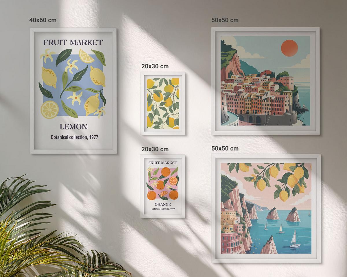 BILDER SET 5er Set - 50x50 cm & 20x30 cm & 40x60 cm Weißer Rahmen - Italienische Zitronenurlaube Capri - Weiß, Kunststoff (40/60cm) - TULUP