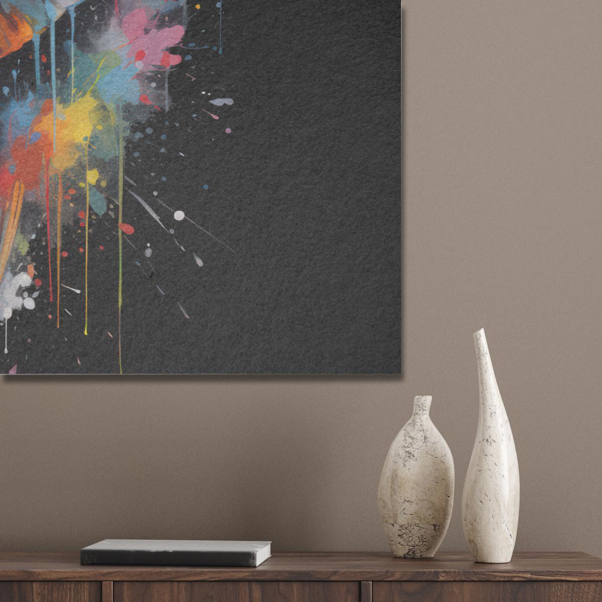 AKUSTIKBILD Elefant - Graffiti - Schwarz - Tiere - Farben Wandbild Wohnzimmer 100x70 cm - Schwarz, Kunststoff (100/70/0.9cm) - MuchoWow