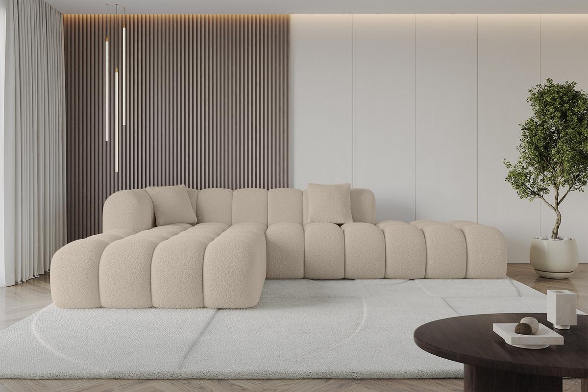 ECKSOFA Ottomane Links OLEA-L2 - 289x176x71 cm Beige - Hellbraun/Schwarz, Holzwerkstoff/Kunststoff (289/176cm)