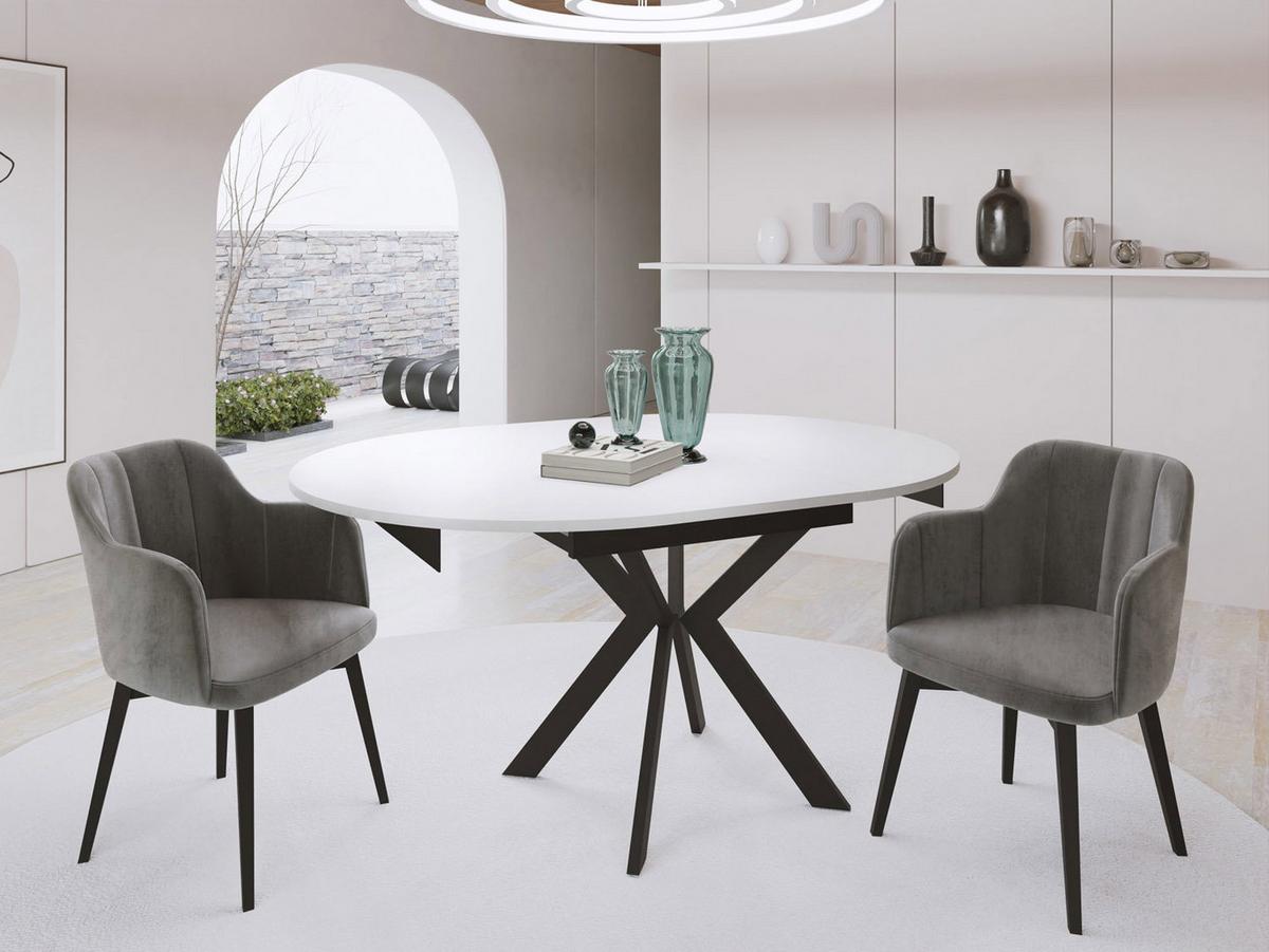 ESSTISCH Lily runder ausziehbarer, Weiß 100-140/100/76 cm - Schwarz/Weiß, Holzwerkstoff/Metall (100/140/76cm) - WFL GROUP