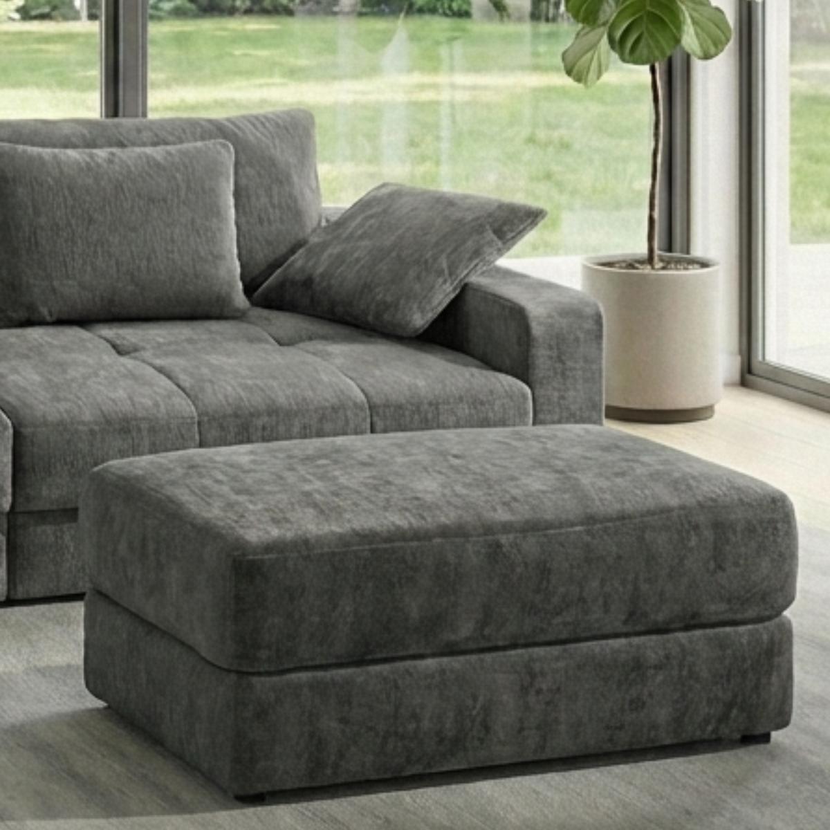POLSTERHOCKER Federkern B124/T60/H40 cm Chenille-Bezug Grau / 15259 - Schwarz/Grau, Kunststoff/Textil (124/40/60cm) - luma-home