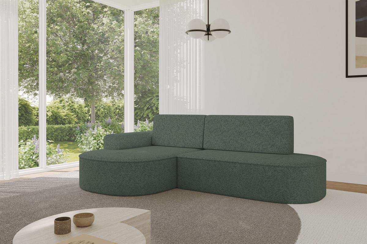 ECKSOFA mit Schlaffunktion und Bettkasten Ottomane Links MARI-L1-S - 283x167x73 cm Grün Tissu - Schwarz/Grün, Holzwerkstoff/Kunststoff (283/167cm) - ALTDECOR