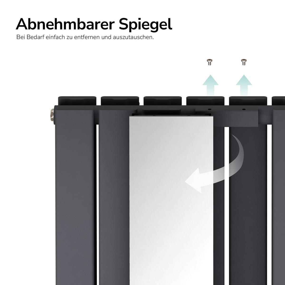 HEIZKÖRPER Flachheizkörper mit Spiegel 180/60,8 cm - Anthrazit, Metall (61/180/5cm) - EMKE