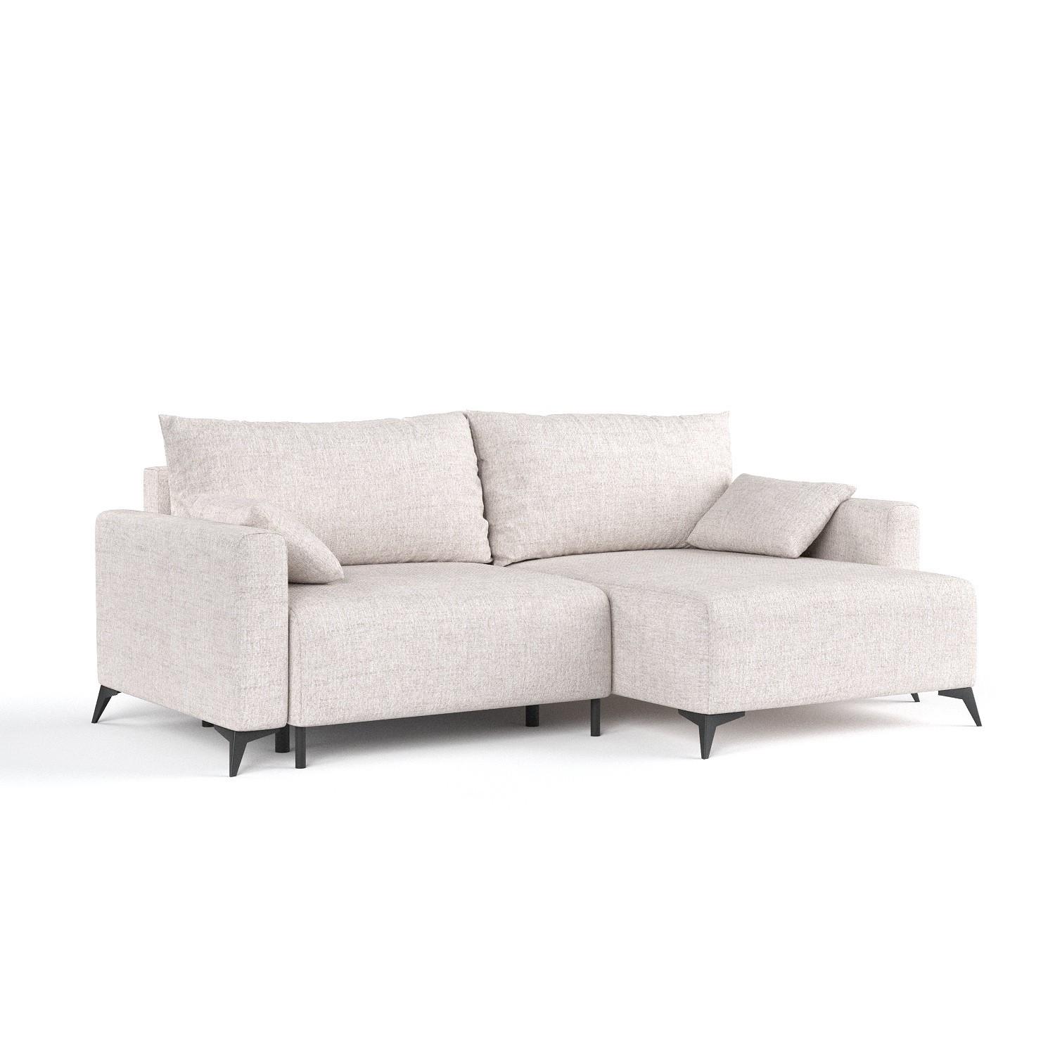 ECKSOFA NUVIO mit Schlaffunktion Hellbeige im Neve Stoff - Sandfarben/Schwarz, Holz/Holzwerkstoff (239/148cm) - AltaBeds
