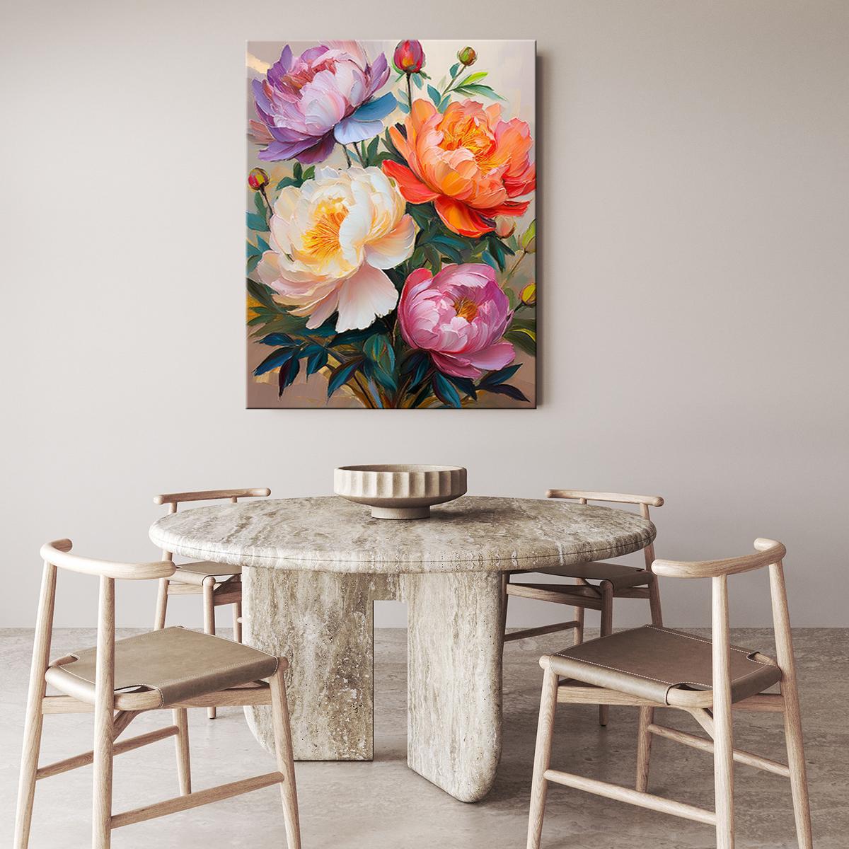 WANDBILD gemalte pfingstrose farbige blume - Multicolor, Textil (40/60cm) - Feeby