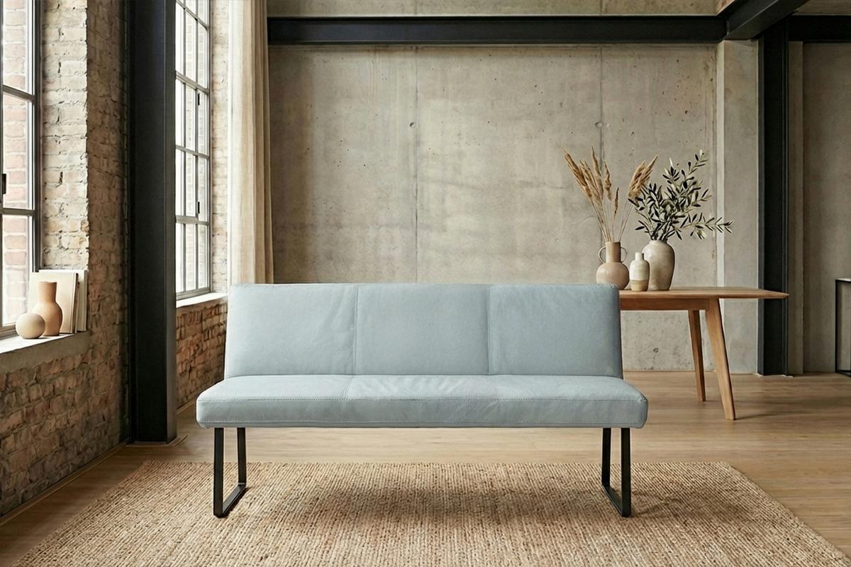 ESSZIMMERBANK ELEEN Hellblau Leder - Hellblau, Leder (143/85/69cm) - KAWOLA