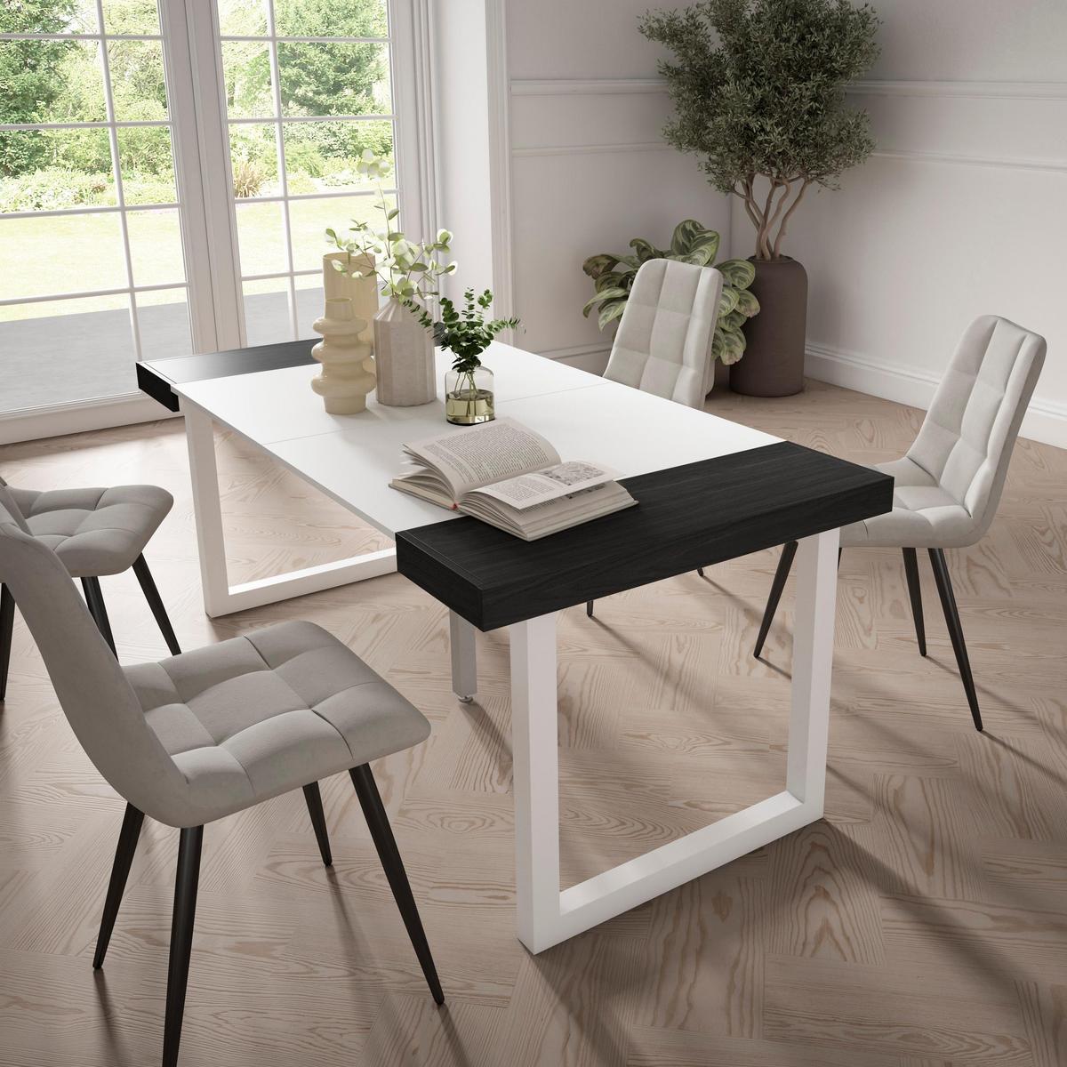 KONSOLENTISCH ausziehbar 58 bis 180cm, für 8 Gäste, weiß schwarz, 90/58/73cm - Schwarz/Weiß, Holzwerkstoff (90/180/73cm) - Skraut Home