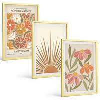 BILDER SET 3er Set - 40x60 cm Goldrahmen - Pastellfarbene Sonnenblumen - Goldfarben, Kunststoff (40/60cm) - TULUP