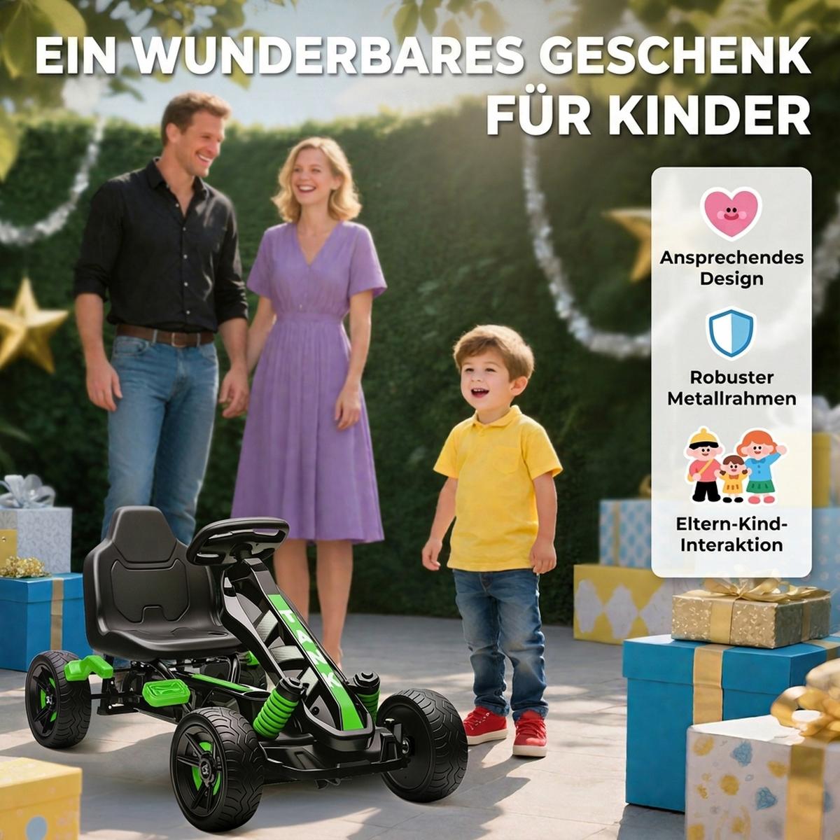KINDER-GOKART Kunststoff Metall Grün - Grün, Kunststoff (100/59/60.5cm) - AIYAPLAY