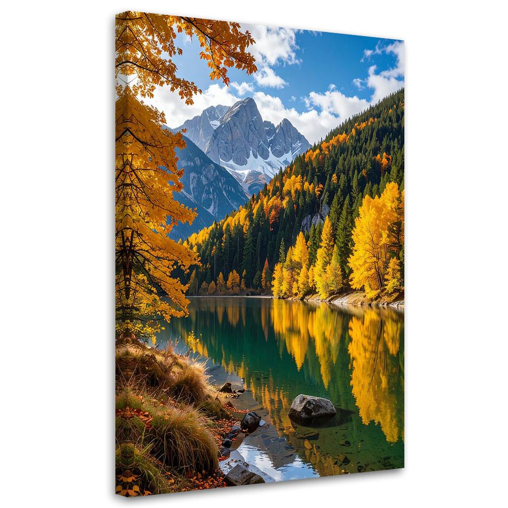 LEINWANDBILD Herbstlandschaft See Berge Natur 40x60cm - Gelb, Textil (40/60cm) - Feeby