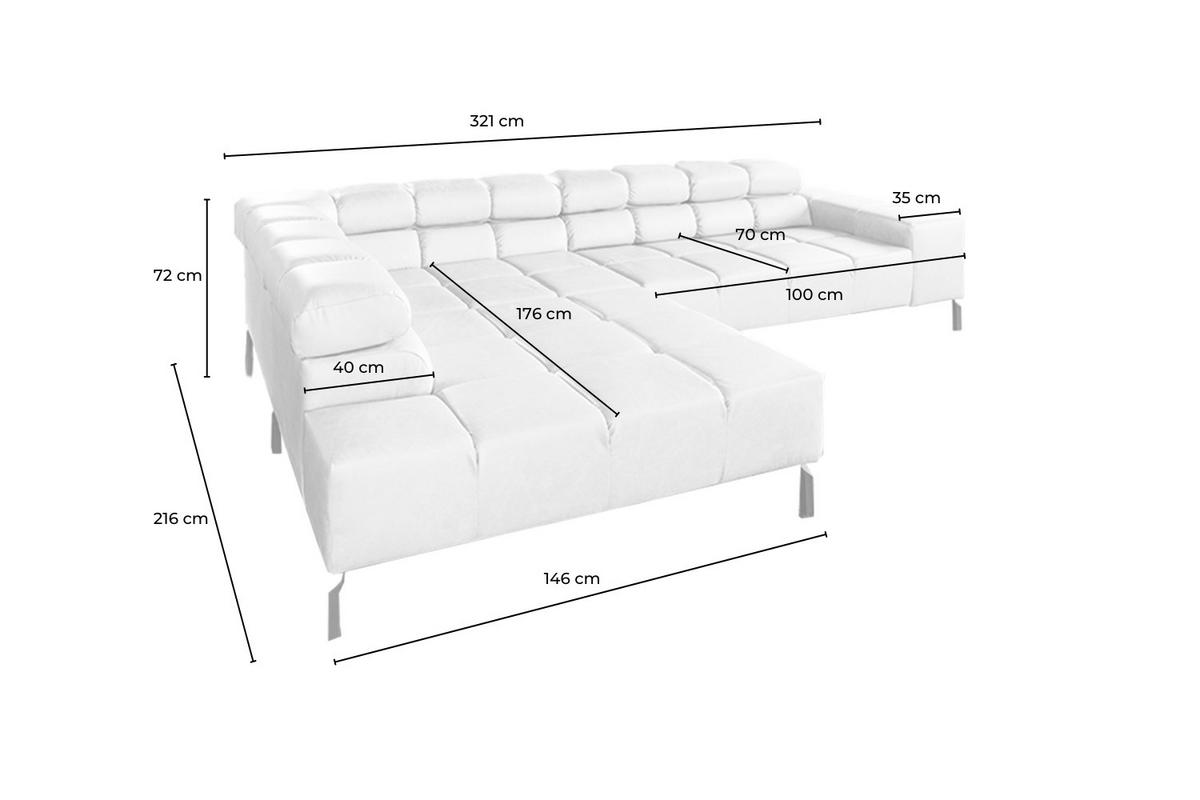 ECKSOFA NELSON Hellblau Leder Relaxfunktion - Schwarz/Hellblau, Leder/Metall (321/216cm) - KAWOLA