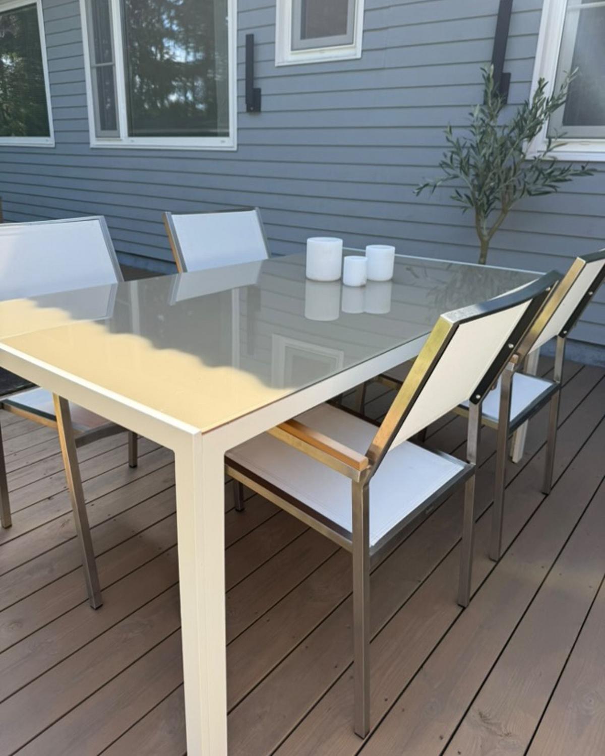 GARTENSTUHL 6er-Set weiß Edelstahl Grosseto - Hellbraun/Silberfarben, Metall (55/87/58cm) - Beliani