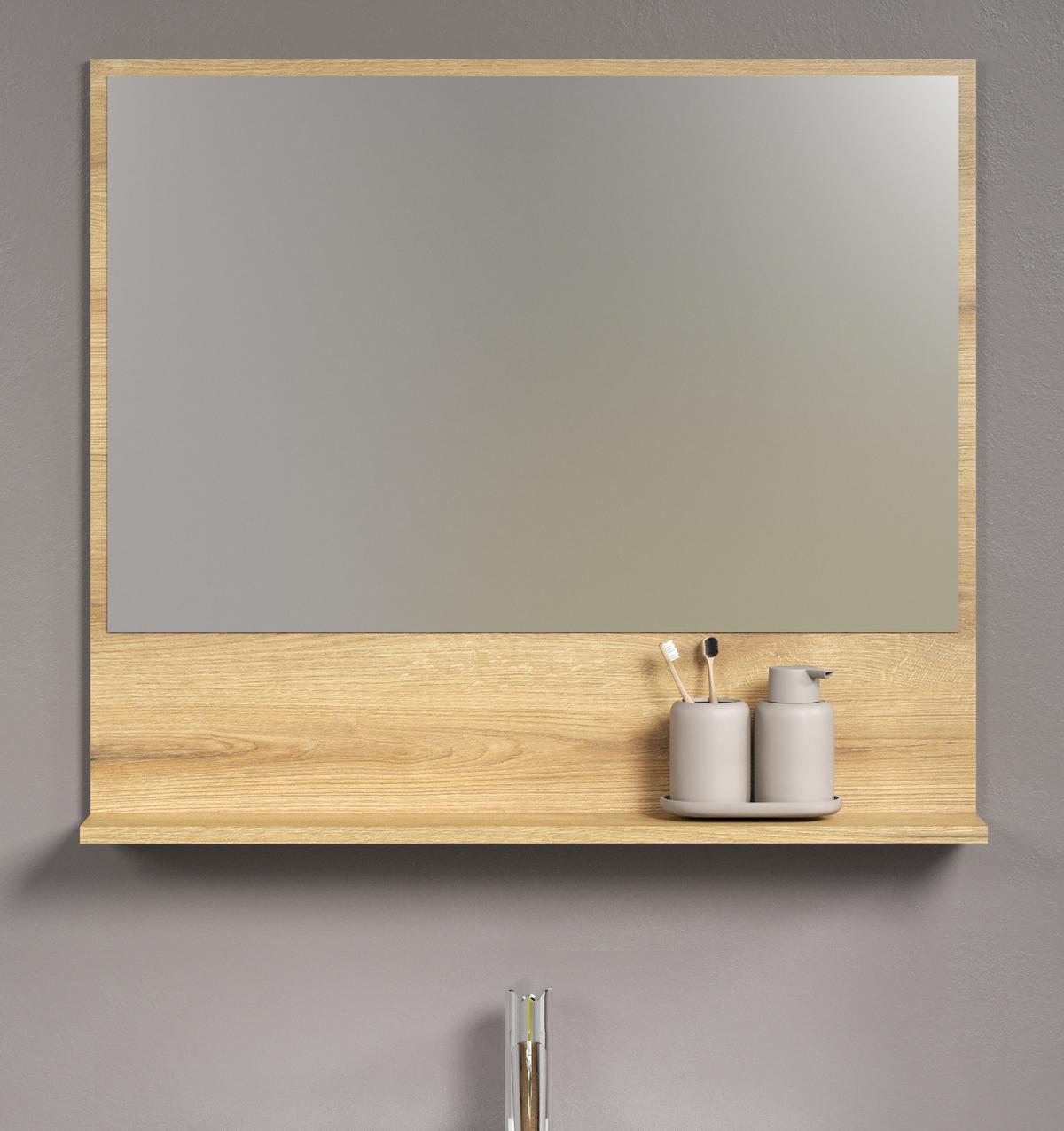 BADSPIEGEL Evoke Eiche 80 cm, Badezimmer Spiegel mit Ablage - Eichefarben, Glas/Holzwerkstoff (14/74/80cm) - Top.Furn