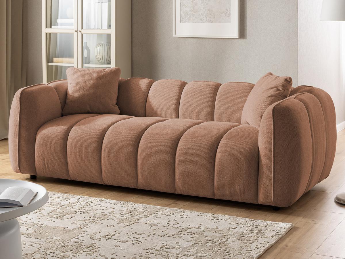 SITZGARNITUR 3+1 Nubira in tief gesteppter Bubble-Optik aus weichem Terrakotta Strukturstoff im modernen Design - Terracotta/Schwarz, Holz/Kunststoff (228/69/89cm) - S-Style Möbel