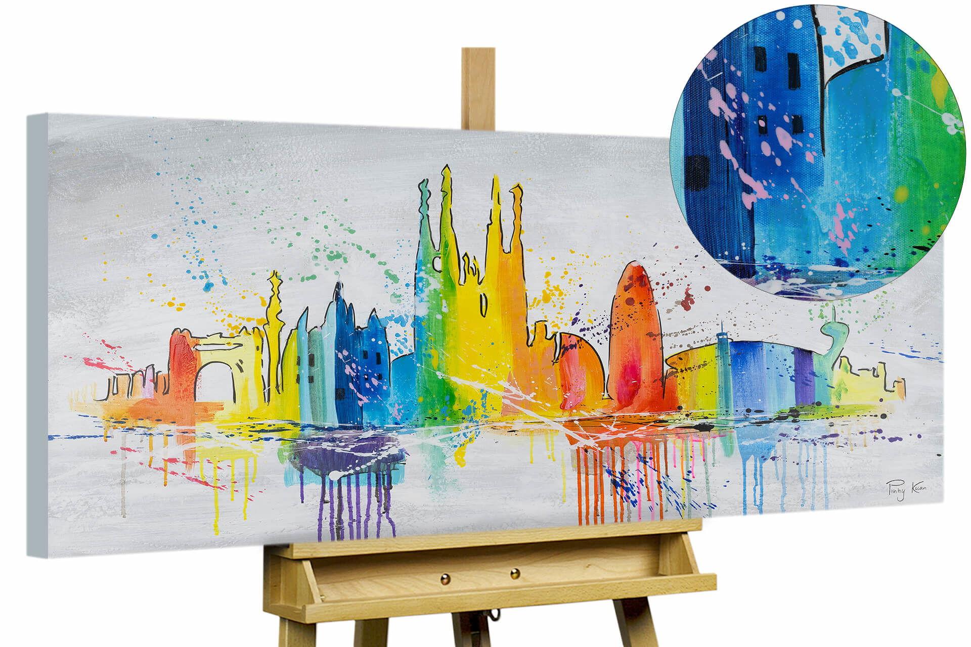 ACRYLBILD HANDGEMALT 120/60 cm - Blau/Gelb, Holz/Textil (120/60cm) - KUNSTLOFT