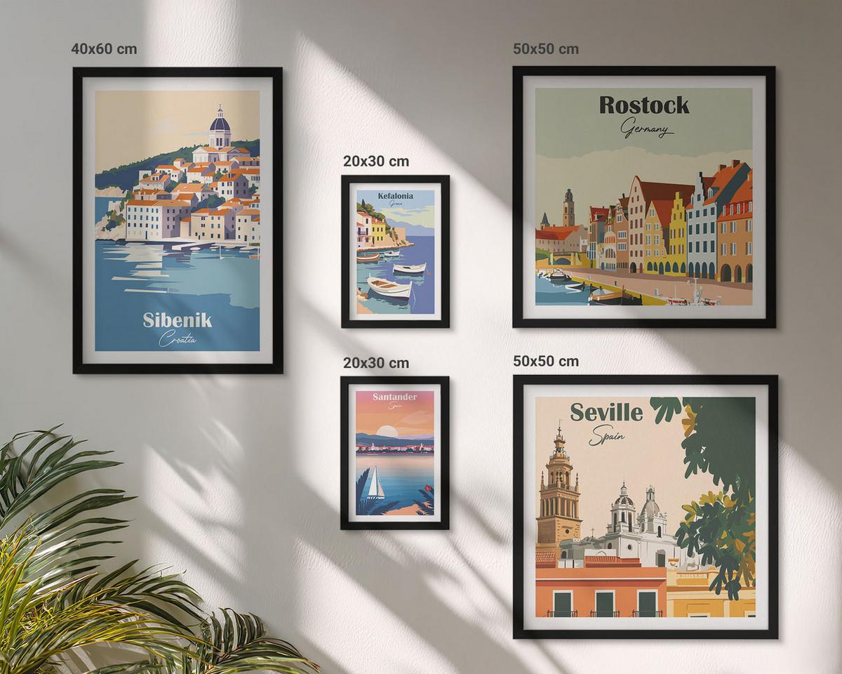 BILDER SET 5er Set - 50x50 cm & 20x30 cm & 40x60 cm Schwarzer Rahmen - Berglandschaften und Städte - Schwarz, Kunststoff (40/60cm) - TULUP