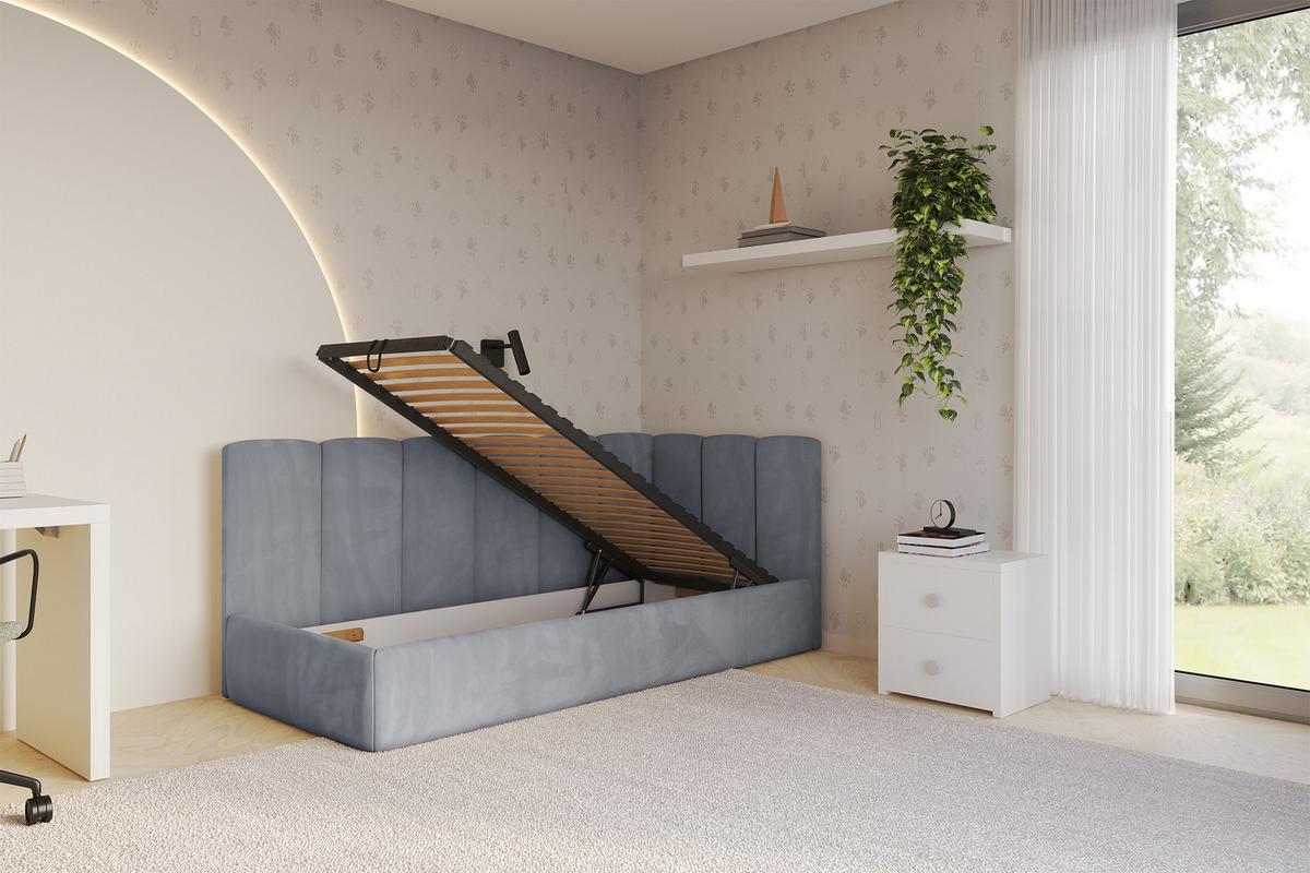 EINZELLBETT Jugendbett mit Bettkasten und Matratze H3/H4, Links - DEXY 80x200 Grau - Grau, Holzwerkstoff/Textil (80/200cm) - ALTDECOR