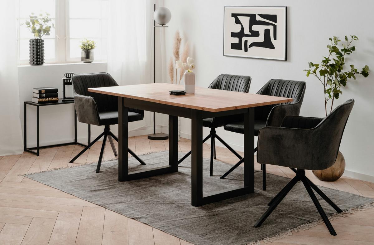 ESSTISCH Eiche Artisan, Grau Industrial, Küchentisch ausziehbar 160 - 200 cm - Anthrazit/Eiche Artisan, Holzwerkstoff (160/90/75cm) - Furn.Design