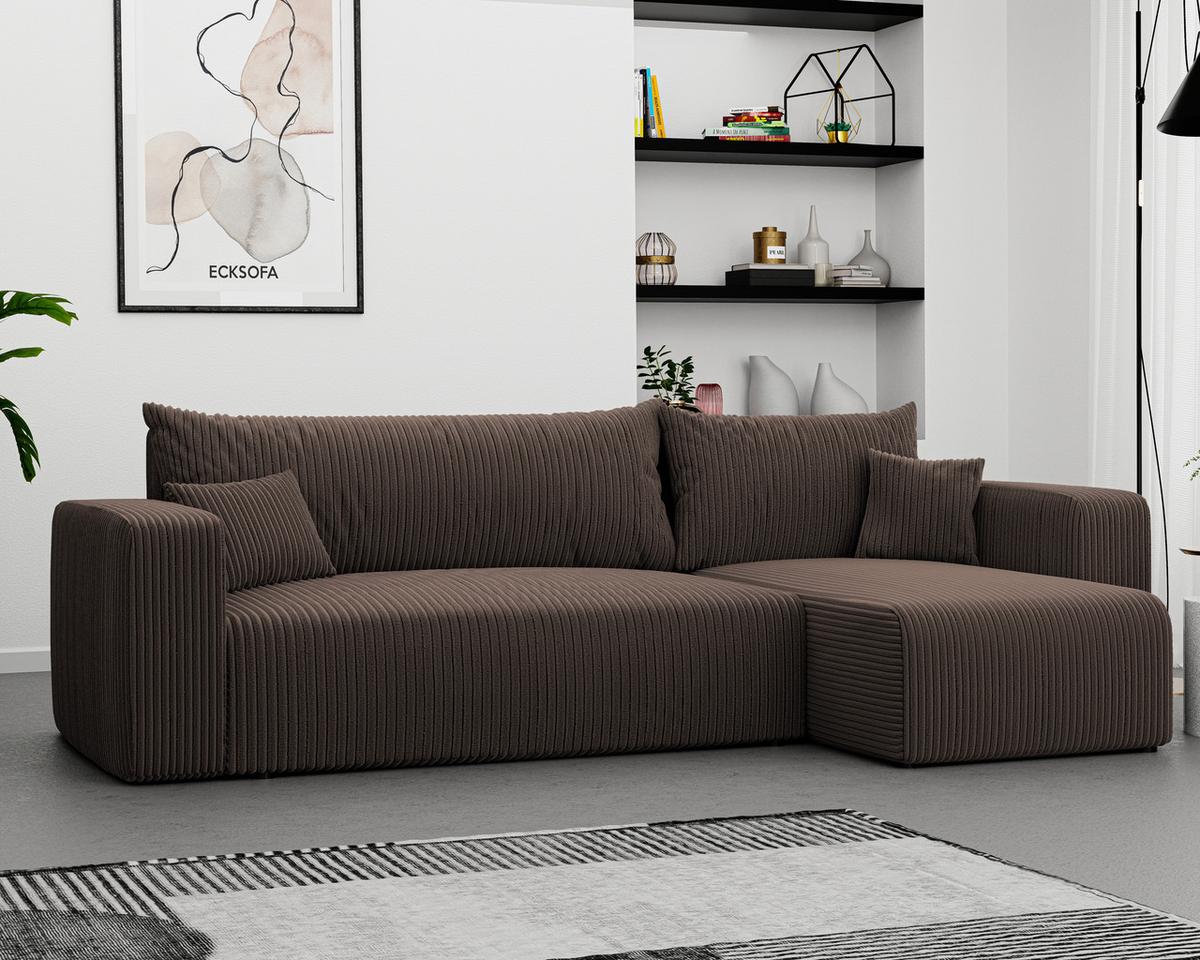 ECKSOFA Braun Cord-Stoff mit Bettkasten - Braun, Textil (248/145cm) - Idohome