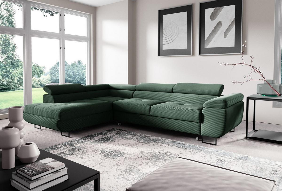 ECKSOFA Declan Mit Schlaffunktion - Grün, Holzwerkstoff/Textil (277/203cm) - Fun Möbel