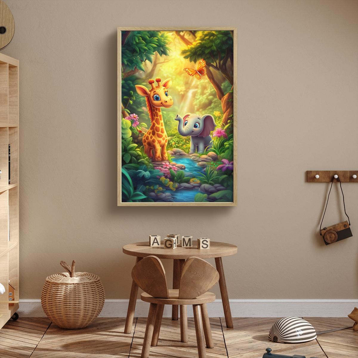 WANDLEUCHTE MIT AKKU Giraffe - Elefant - Blumen - Dschungel 70x100 cm - Grün, Holzwerkstoff (70/100/8cm) - OnlyWow