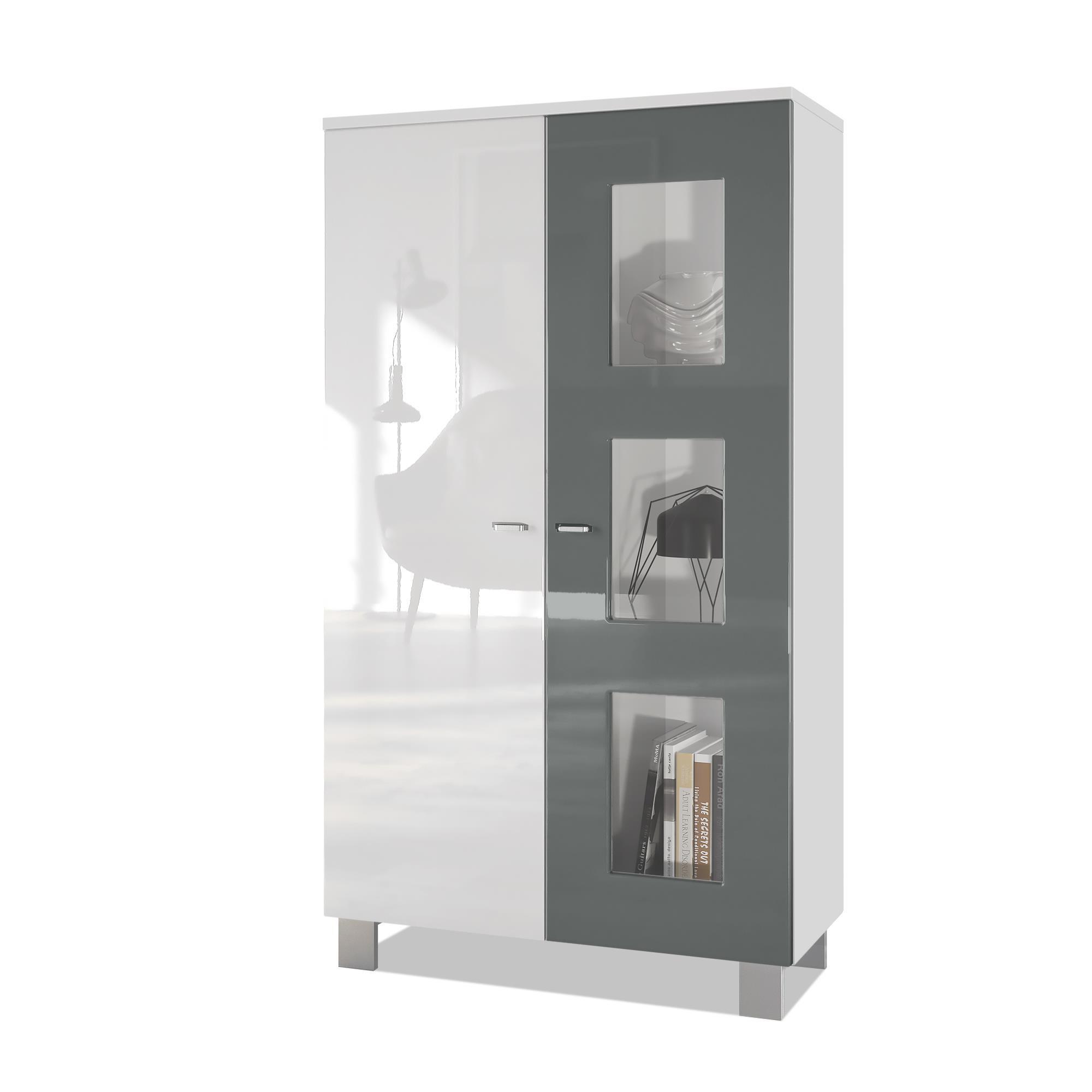 VITRINE Denjo Tür in Grau Hochglanz - Grau, Holzwerkstoff (71/129/35cm) - Vladon