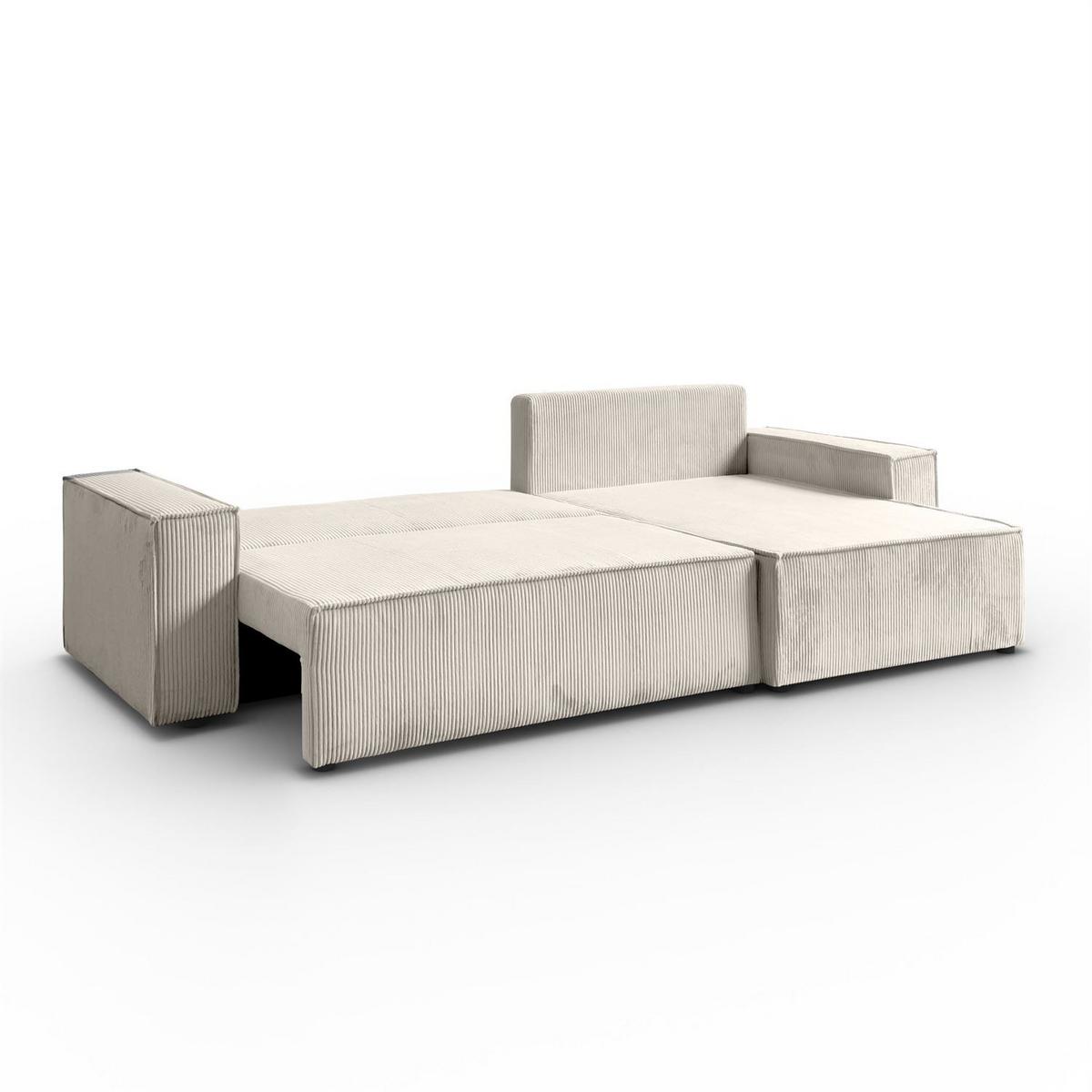 ECKSOFA Gepolstertes CARLO XL Cord mit Schlaffunktion und Bettkasten, Poso 100 - Ecru, Textil (277/143cm) - Lookway