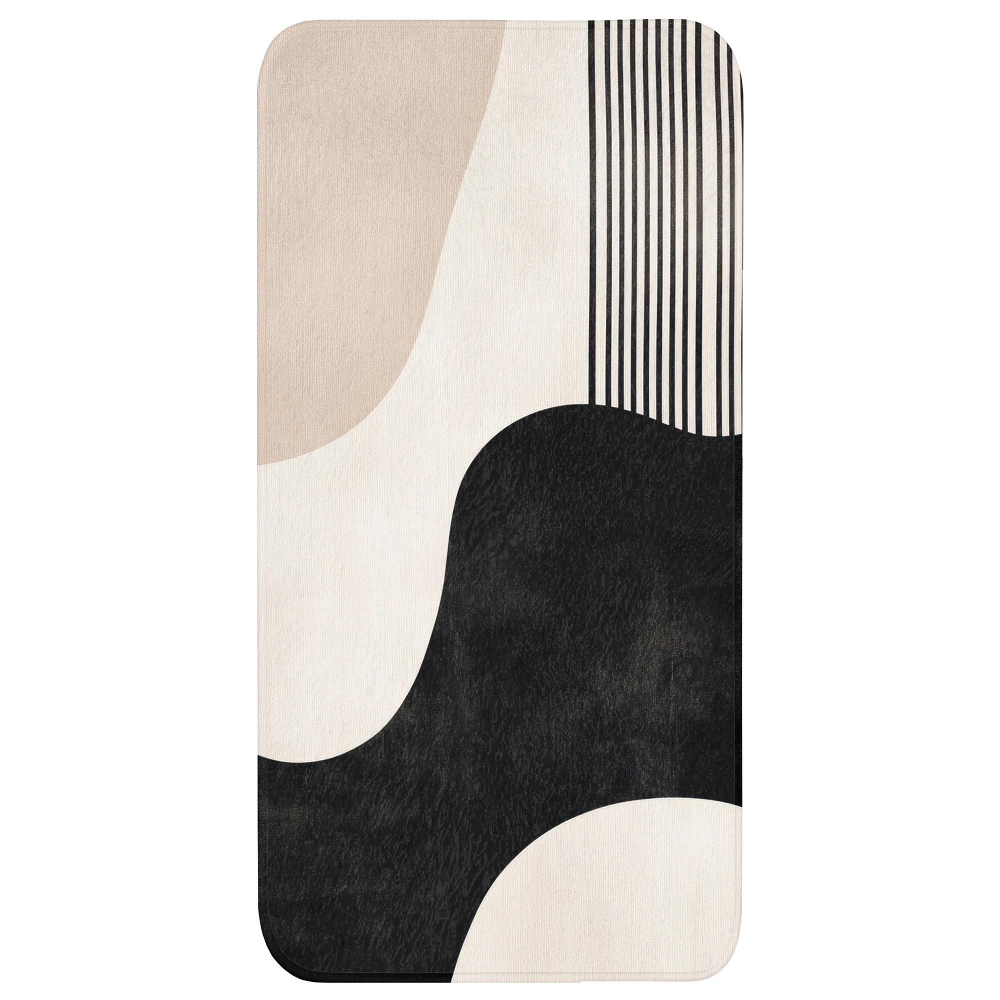 BADEMATTE Abstrakt - Japandi - Beige - Modern Badteppich 60x120 cm - Beige/Schwarz, Textil (60/120cm) - OnlyWow