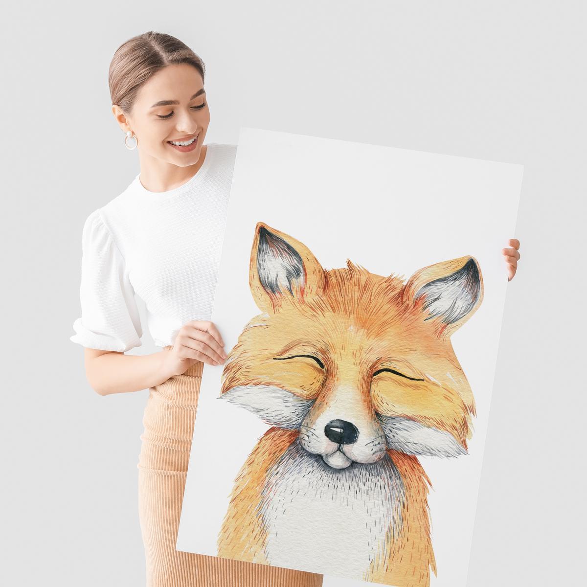 POSTER SET ohne Rahmen für Kinderzimmer WALDTIERE Fuchs Waschbär Reh A3 30x42cm - Beige/Orange, Papier (30/42/1cm) - Muralo