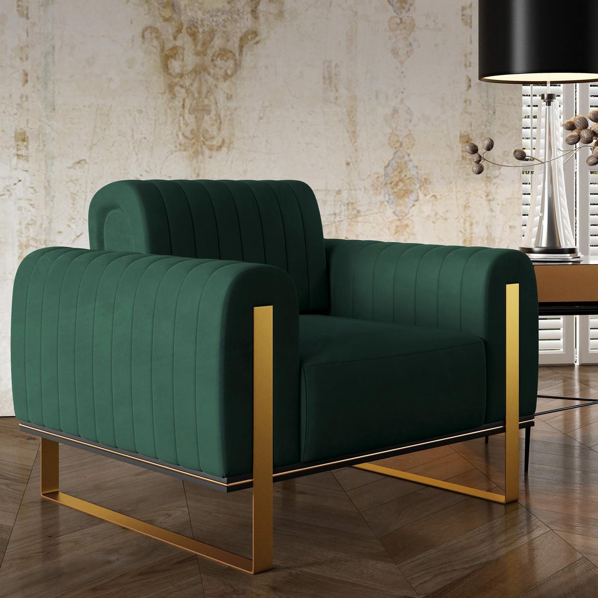 SESSEL Parissa 106 cm - Goldfarben/Grün, Holz/Metall (106/79/92cm) - Selsey