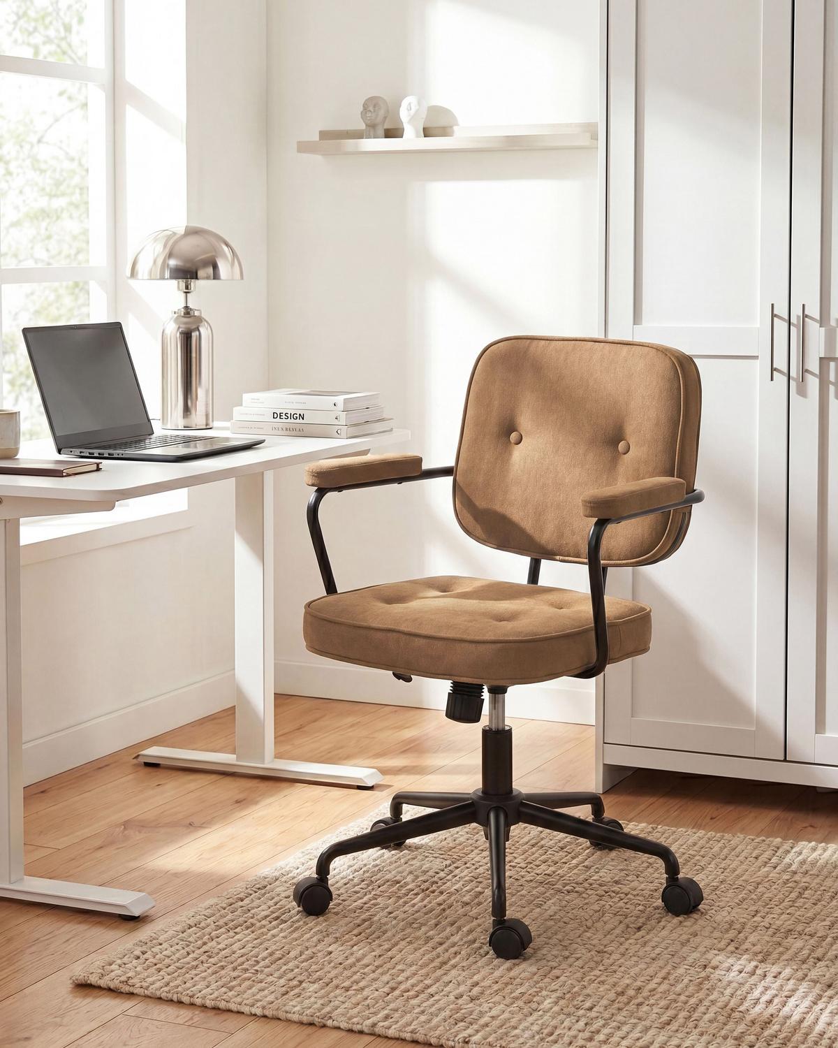 SCHREIBTISCHSTUHL drehbar Stoff Hellbraun Pawnee - Hellbraun, Textil (60/90/60cm) - Beliani
