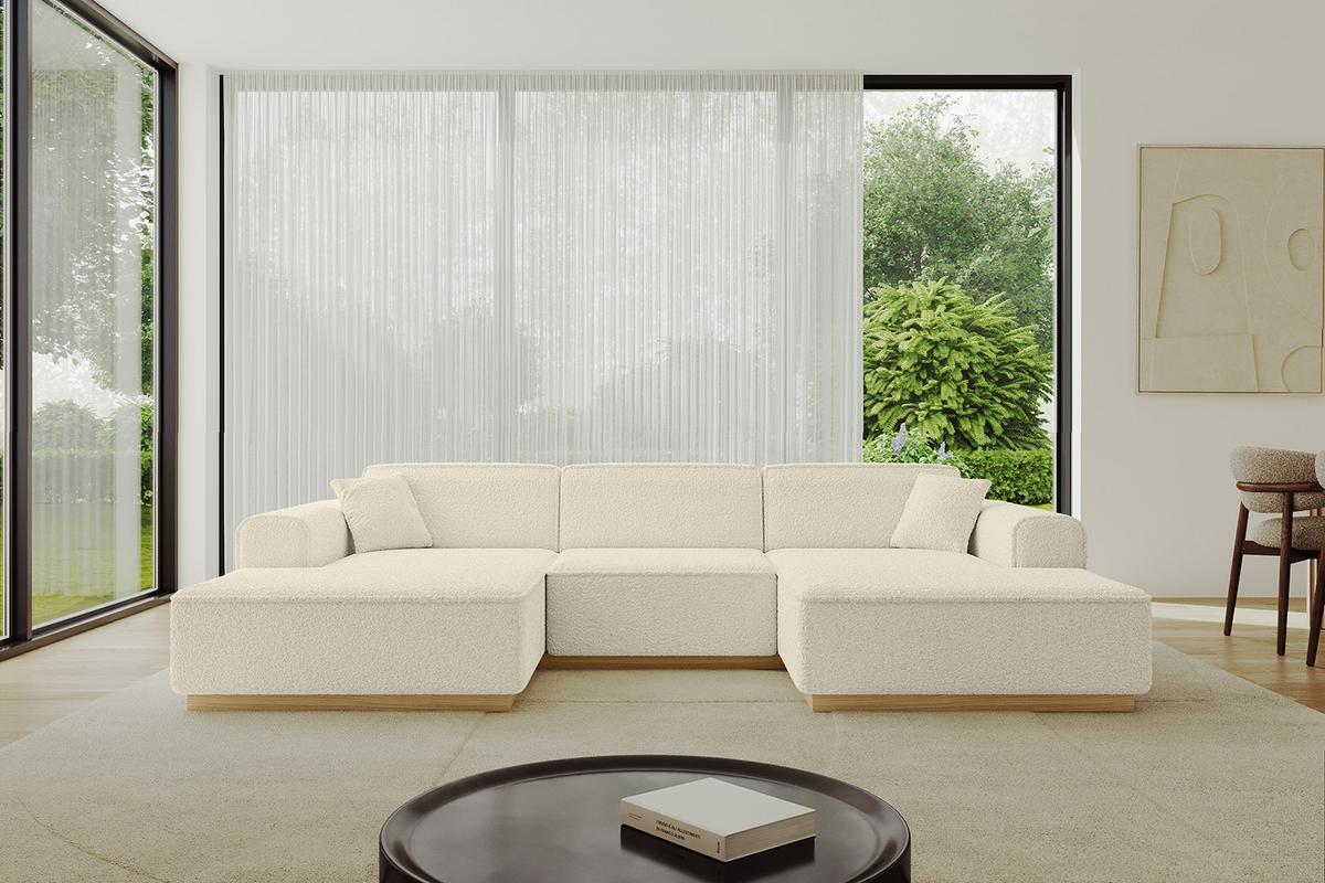 WOHNLANDSCHAFT IREA-U1-v2 - 301x165x80 cm Beige - Hellbraun/Creme, Holzwerkstoff/Textil (301/80/165cm) - ALTDECOR