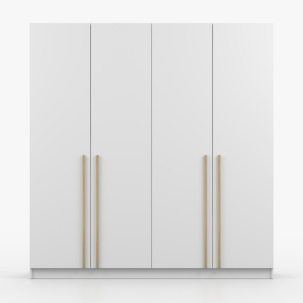 DREHTÜRENSCHRANK SEVILLA 4D Weiß/Weiß, 4-türig, Holzgriffe - Eukalyptusholzfarben/Weiß, Holz/Holzwerkstoff (200/210/57cm) - imoebel24