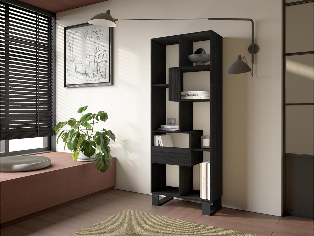 REGAL Bibliothek, Schwarz, 67/31/174cm - Schwarz, Holzwerkstoff (67/174/31cm) - Skraut Home