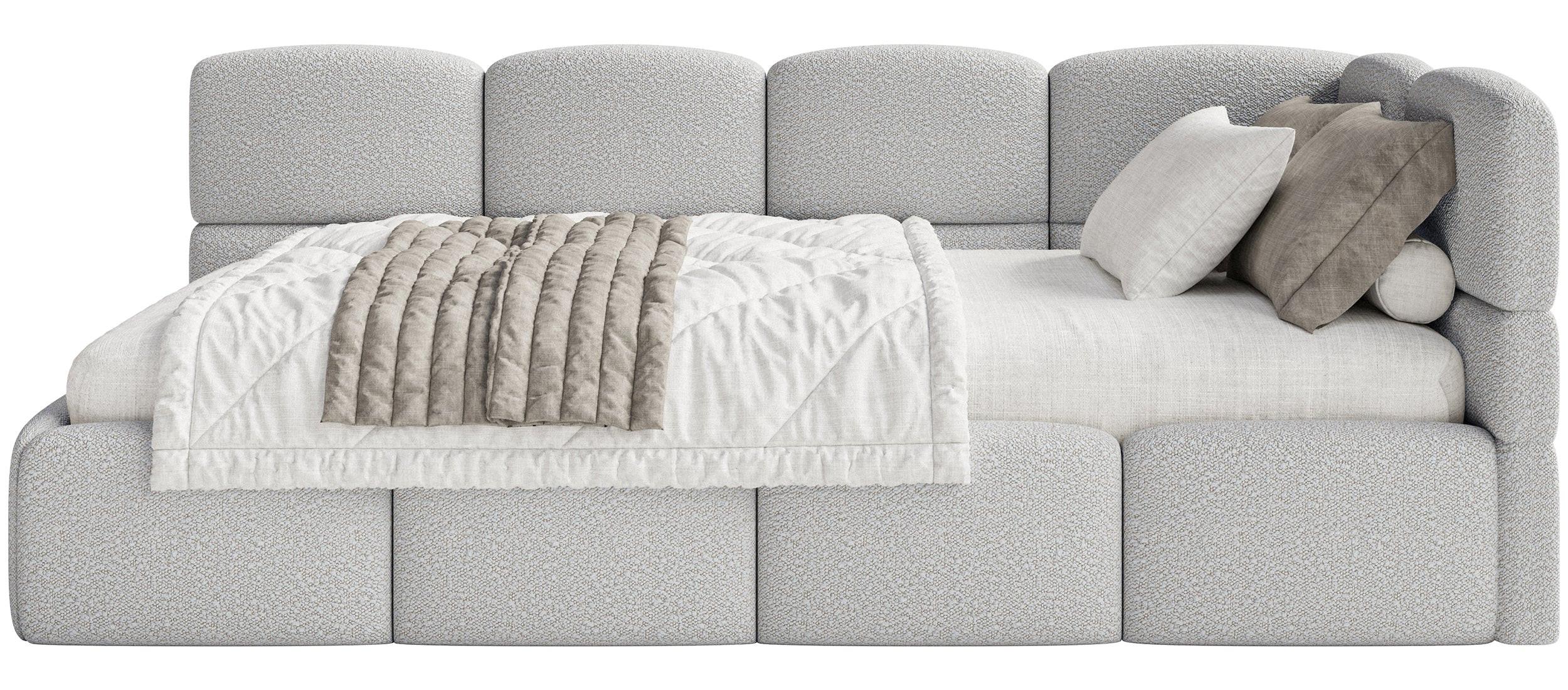 JUGENDBETT Cloudy Hellgrau 120 cm, Bouclé - Hellgrau/Schwarz, Kunststoff/Textil (120/200cm) - Selsey